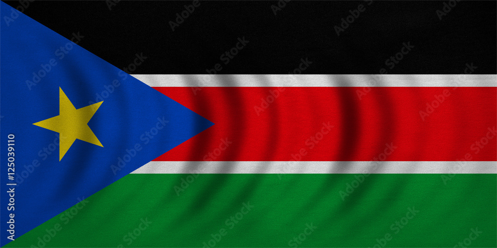Obraz premium Flag of South Sudan wavy, detailed fabric texture