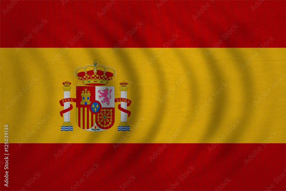 Flag of Spain wavy, real detailed fabric texture