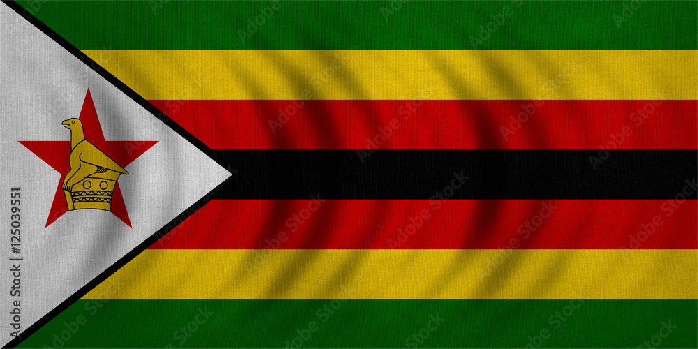 Flag of Zimbabwe wavy real detailed fabric texture Flag of Zimbabwe wavy real detailed fabric texture
