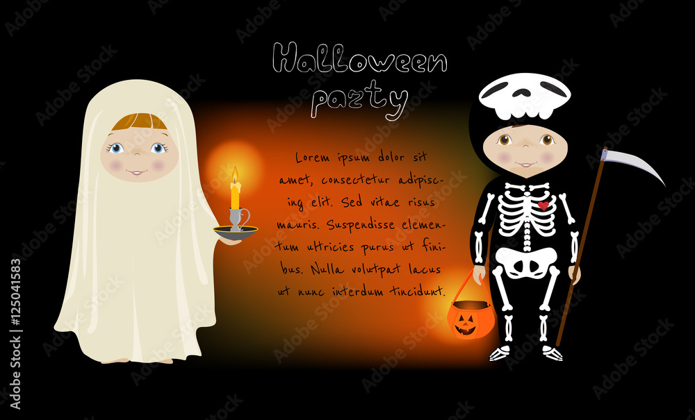 Halloween party invitation with cute kids Halloween party invitation with cute kids