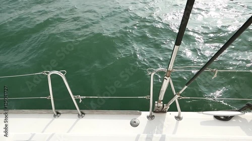 Yacht Gunnel, Boat Rope Equipment, Sailboat sailing across the sea.
