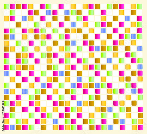 Azulejo de quadrados pequenos coloridos em fundo beje