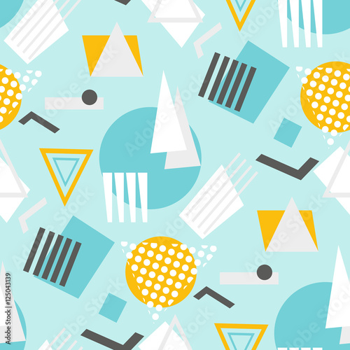 Abstract geometric shapes  seamless pattern. Retro 80's, 90's Memphis style

