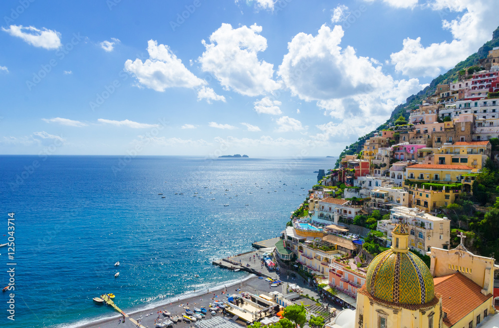 colorful view on Positano town on Amalfi coast, Italy