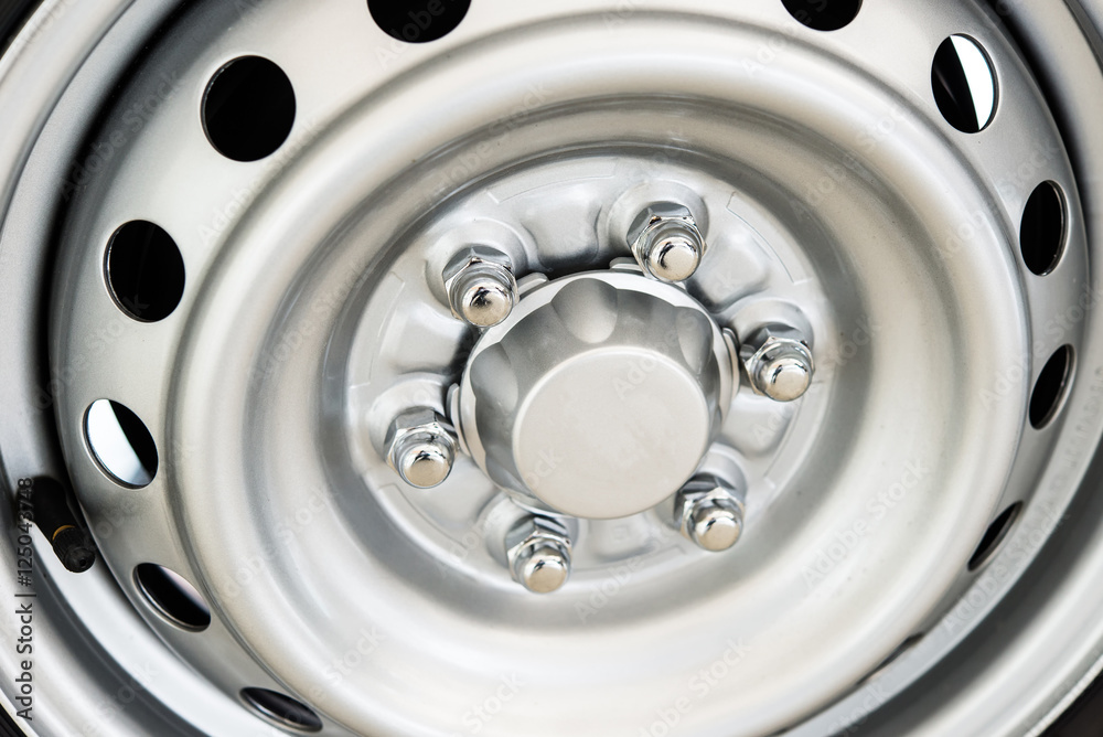 Close-up Car steel wheel Close-up Car steel wheel