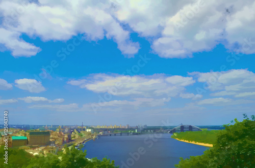 View of Kiev, Ukraine. Banks of the Dnieper river. © corvalola