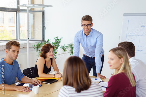 Schilderij op canvas besprechung in der firma