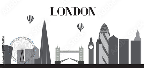 UK, Silhouette London city background. Vector Illustration.