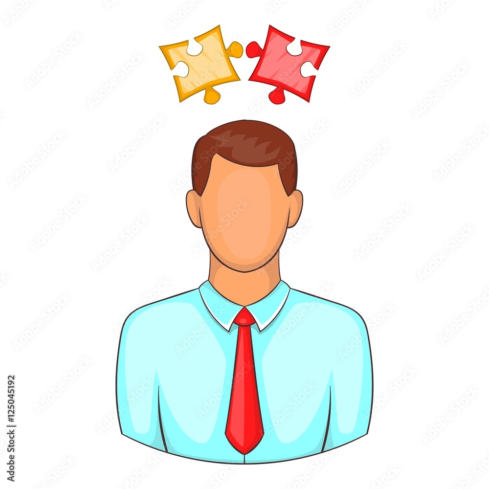 Man with puzzles over his head icon. Cartoon illustration of human emotion vector icon for web design Man with puzzles over his head icon. Cartoon illustration of human emotion vector icon for web design