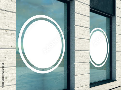 Outdoor mock up, a classical facade shop, 3d rendering, billboard in the window