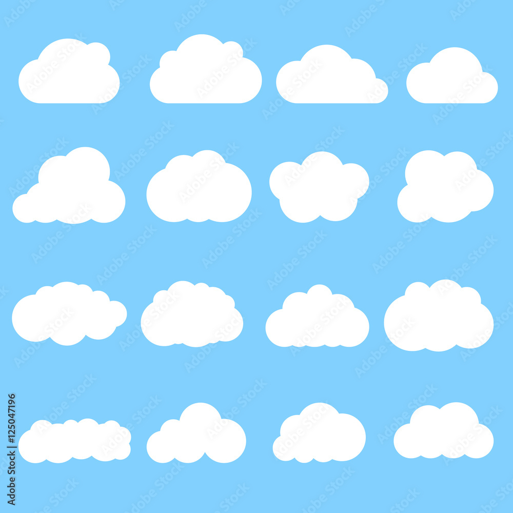 clouds set. heavenly cloud. simple flat white clouds on a blue background.