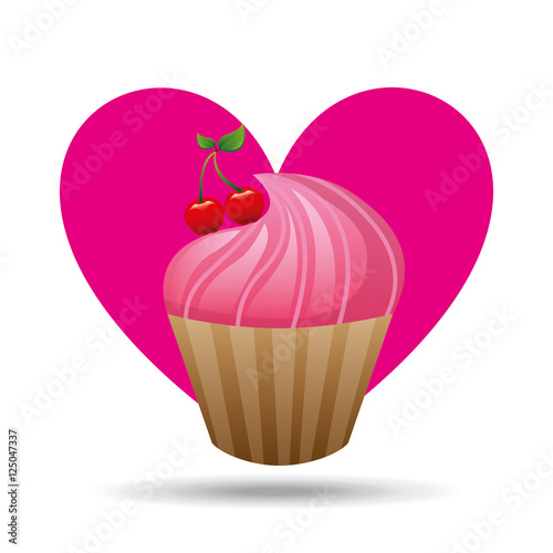 heart cartoon pink cupcake sweet cherry sweet icon design vector illustration