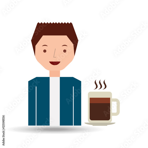 cartoon guy with coffee mug hot design icon vector illustration