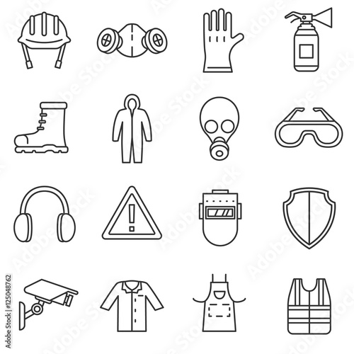 work safety icons set. means and methods of protection in the workplace, thin line design. safety, linear symbols collection. isolated vector illustration.

