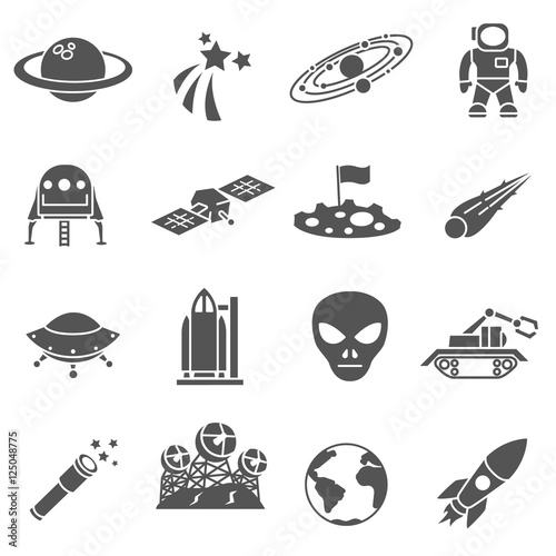 space icons set. research and space exploration, simple symbols collection. isolated vector monochrome illustration.
