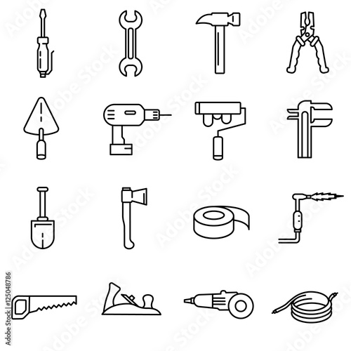 home tools icons set, thin line design. Instruments for housework, linear symbols collection. isolated vector illustration.