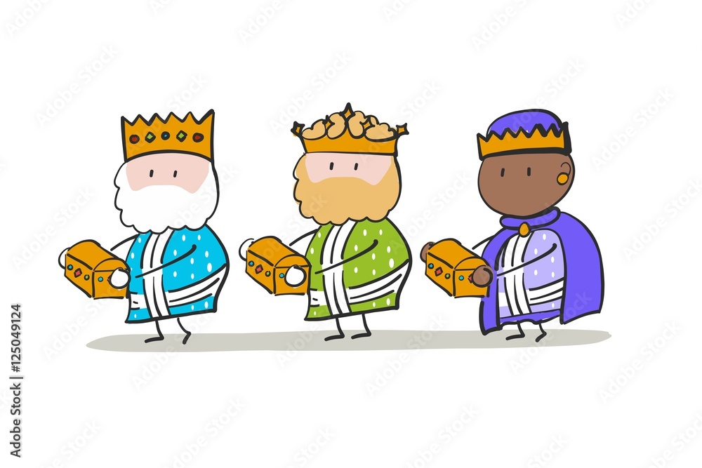  Los tres reyes magos de oriente con cofres de oro Stock Vector