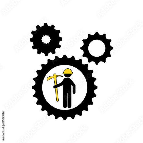 man mining gears pickax icon vector illustration