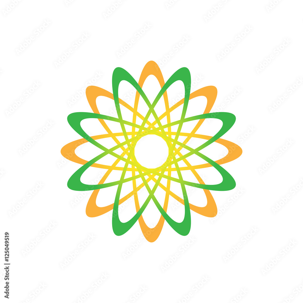 Eco icon abstract symbol. Vector illustration isolated on the light background.Geometric symbol of the complex structure. Beauty concept. Vivid colors plant logo. Smooth shape.Plain flat style colors.
