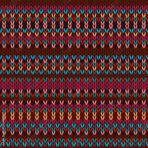 Seamless Ethnic Geometric Knitted Pattern. Style Red Blue Orange