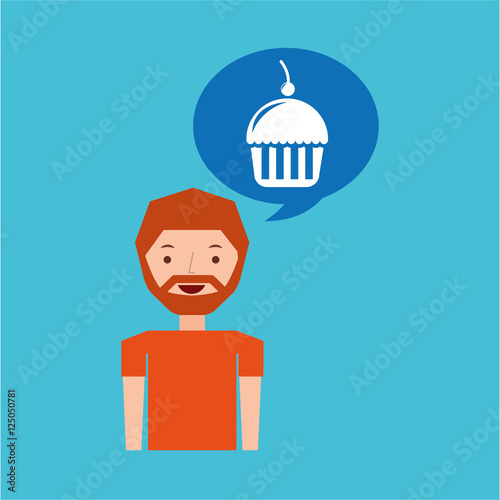 cartoon man cupcake cherry dessert design icon vector illustration
