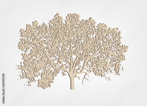 Silhouette of an oak tree. Effect paper