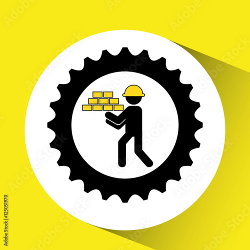 character man construction gears with briks icon vector illustration