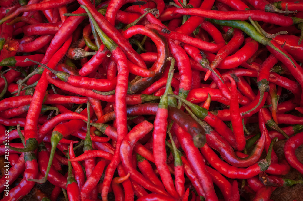 Hot Chili Peppers In Market