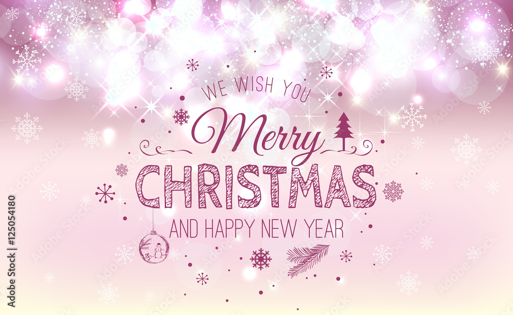 Christmas and New Year typographical on holidays background with snowflakes, light, stars. Vector Illustration. Xmas card Christmas and New Year typographical on holidays background with snowflakes, light, stars. Vector Illustration. Xmas card