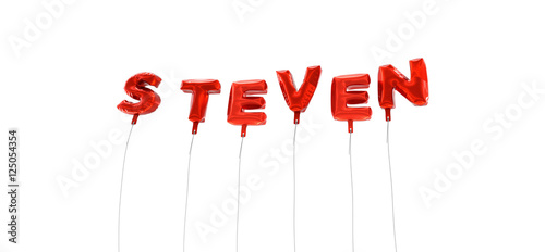STEVEN - word made from red foil balloons - 3D rendered.  Can be used for an online banner ad or a print postcard.