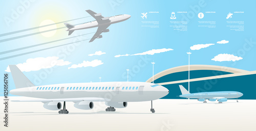 flat 3d aeroport info graphics with 3d planes