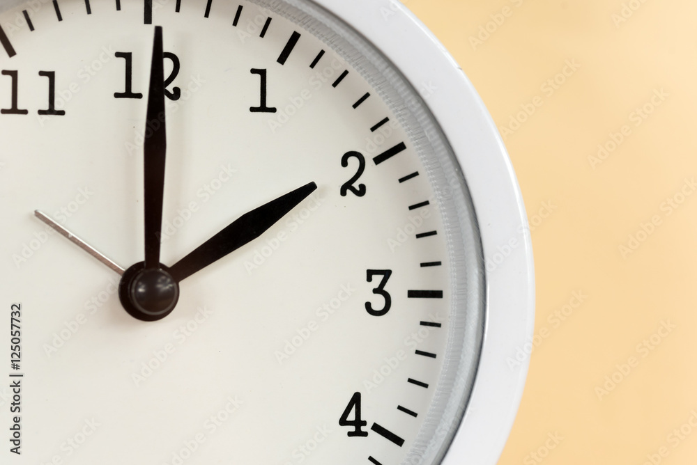 Closeup of white alarm clock Closeup of white alarm clock