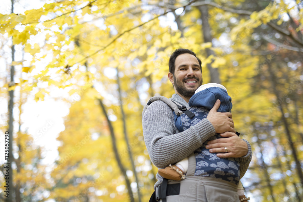 Father with daughter baby in autumn forest Father with daughter baby in autumn forest