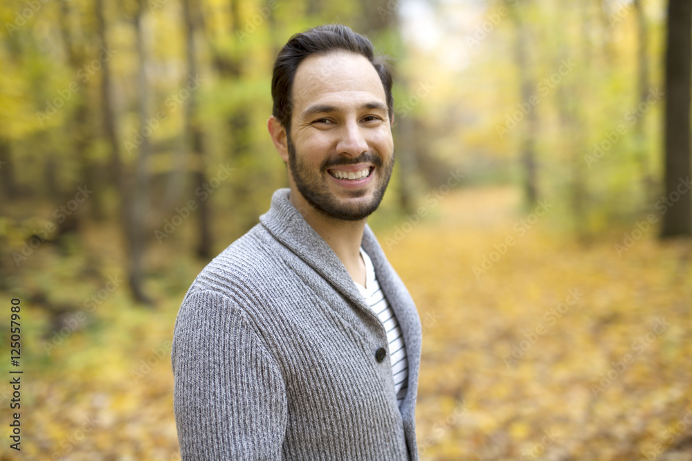 middle-aged man alone on beautiful autumn day middle-aged man alone on beautiful autumn day