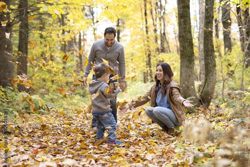 Happy family relaxing outdoors In autumn park