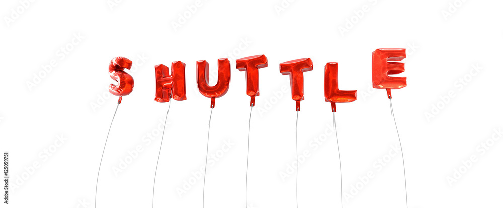Fototapeta premium SHUTTLE - word made from red foil balloons - 3D rendered. Can be used for an online banner ad or a print postcard.