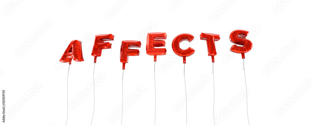 AFFECTS - word made from red foil balloons - 3D rendered. Can be used for an online banner ad or a print postcard. AFFECTS - word made from red foil balloons - 3D rendered. Can be used for an online banner ad or a print postcard.