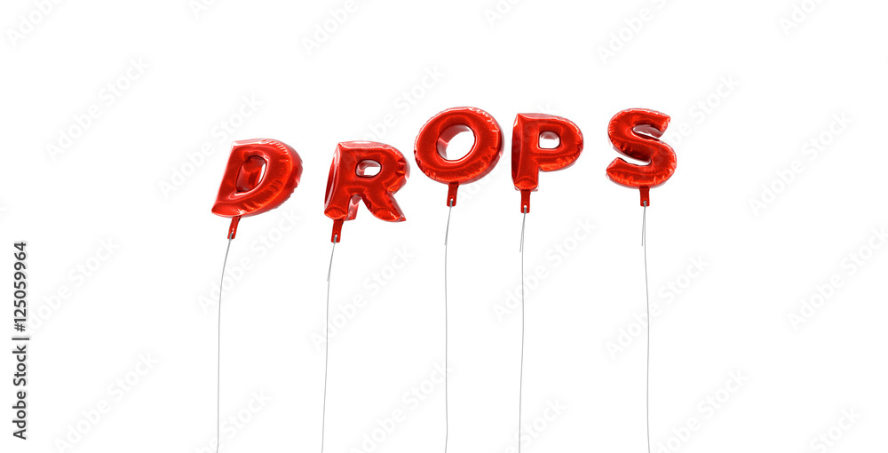 DROPS - word made from red foil balloons - 3D rendered. Can be used for an online banner ad or a print postcard. DROPS - word made from red foil balloons - 3D rendered. Can be used for an online banner ad or a print postcard.