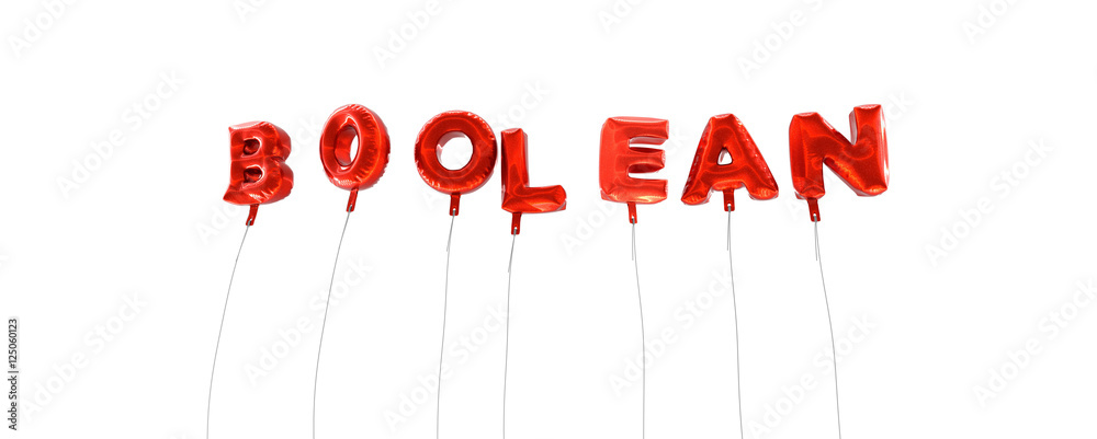 Фотография BOOLEAN - word made from red foil balloons - 3D rendered