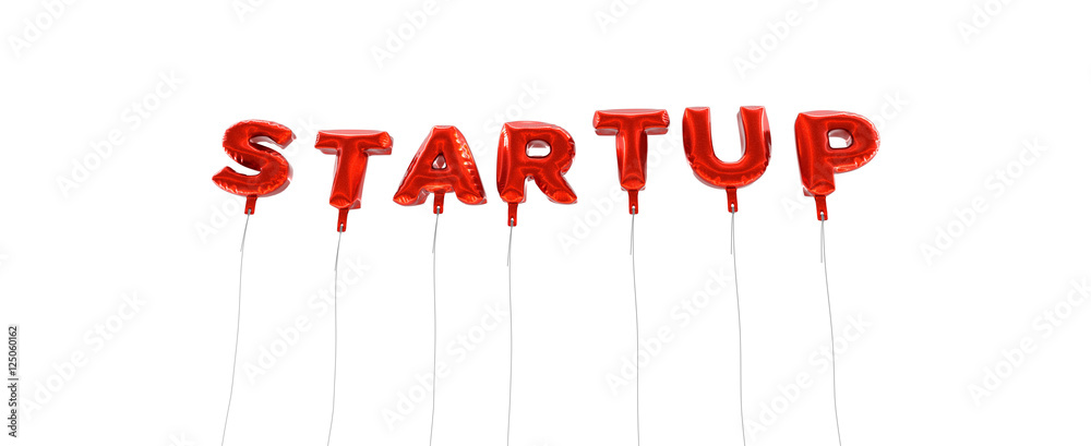 STARTUP - word made from red foil balloons - 3D rendered. Can be used for an online banner ad or a print postcard. STARTUP - word made from red foil balloons - 3D rendered. Can be used for an online banner ad or a print postcard.
