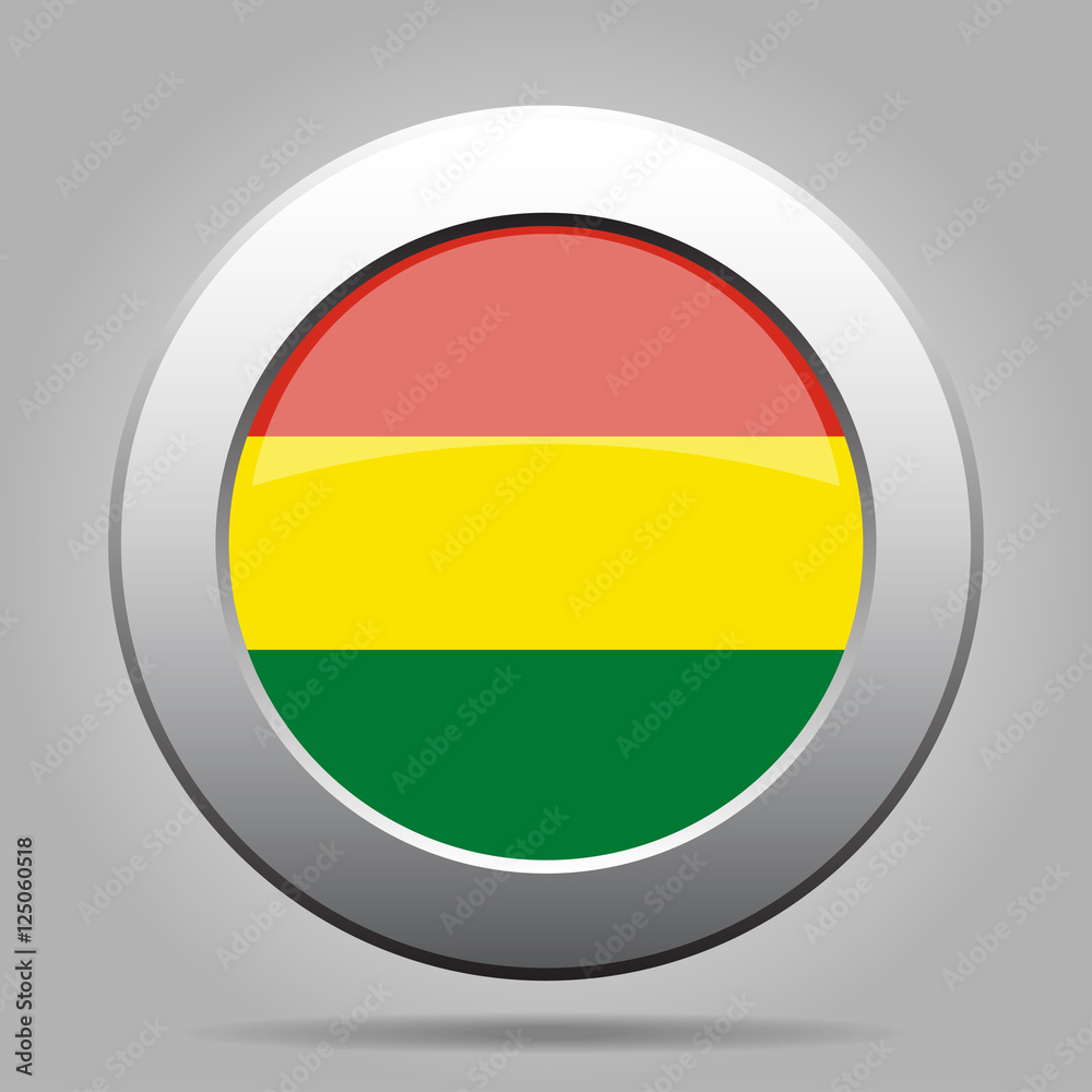 Flag of Bolivia. Shiny metal gray round button. Flag of Bolivia. Shiny metal gray round button.