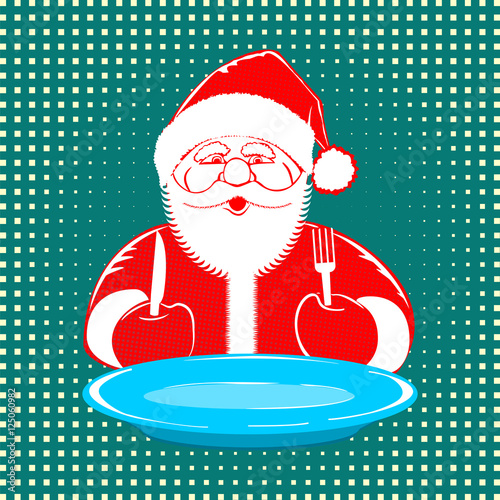 Santa Claus comic style design on dotted background