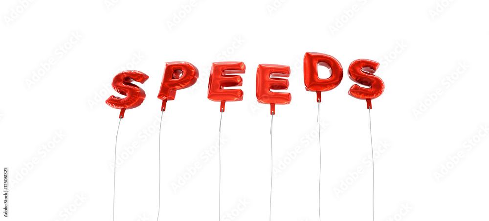 SPEEDS - word made from red foil balloons - 3D rendered. Can be used for an online banner ad or a print postcard. SPEEDS - word made from red foil balloons - 3D rendered. Can be used for an online banner ad or a print postcard.