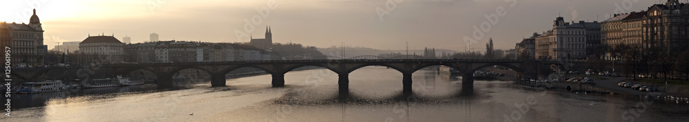 Prague bridges at morning. Winter in Prague.