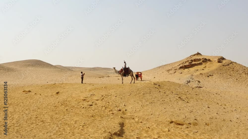 Tourists & Camel Pose for Photo in the Desert - Giza - Egypt Tourists & Camel Pose for Photo in the Desert - Giza - Egypt