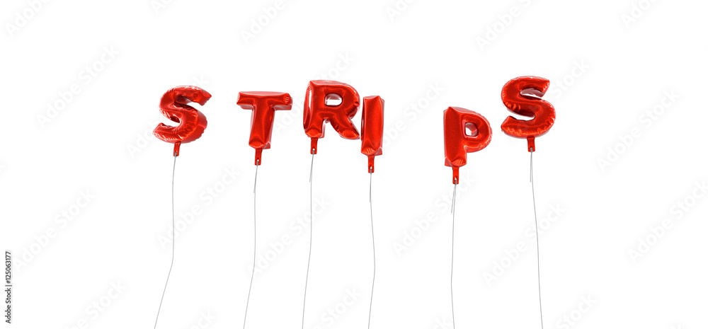 STRIPS - word made from red foil balloons - 3D rendered. Can be used for an online banner ad or a print postcard. STRIPS - word made from red foil balloons - 3D rendered. Can be used for an online banner ad or a print postcard.