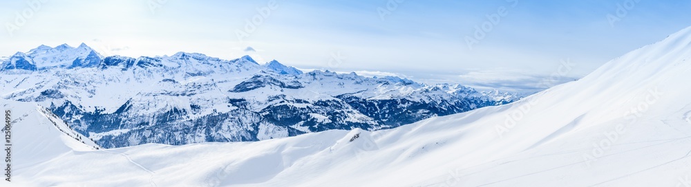 Panorama of Snow Mountain. Winter high mountains panorama