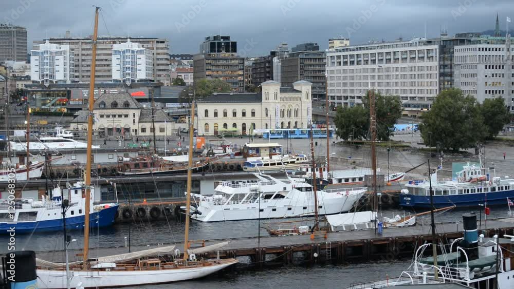 Time Lapse of People & Boats in Oslo Harbor - Oslo Norway Europe Time Lapse of People & Boats in Oslo Harbor - Oslo Norway Europe