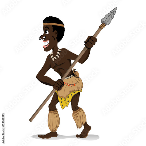 Illustration representing Aboriginal warrior of the African culture, holding spear. Ideal for educational and cultural materials
