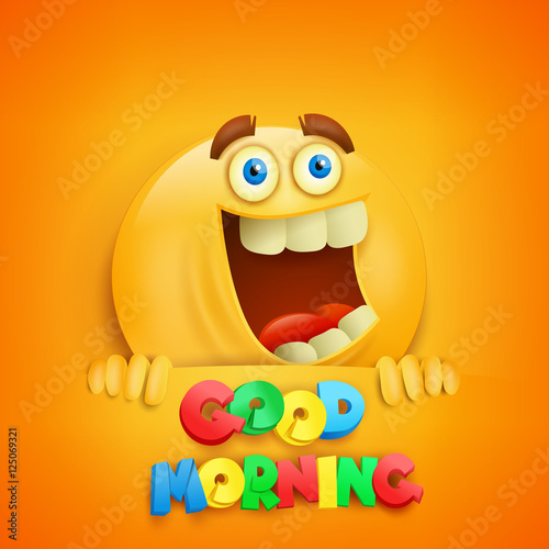 Good morning concept card with yellow smiley character